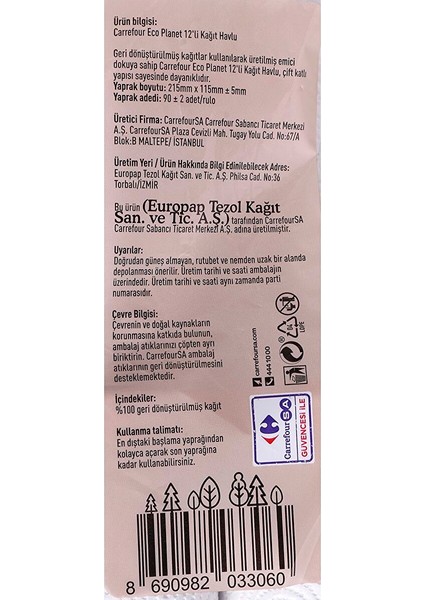 Carrefour Eco Planet Kağıt Havlu 12'li