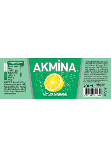Limon Aromalı Maden Suyu 6X200 ml