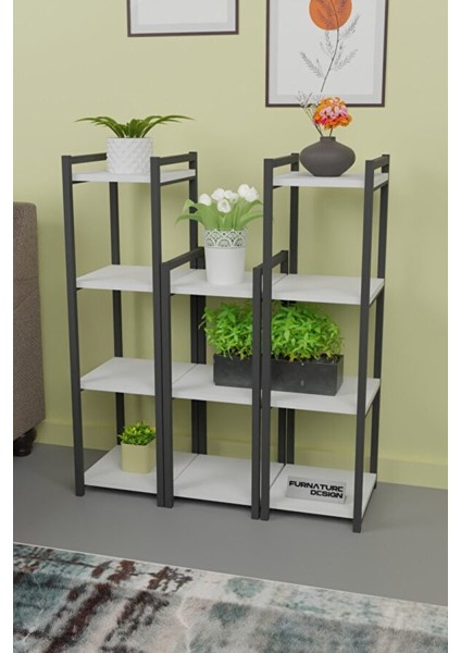 Metal Dekoratif Çok Amaçlı Raf 11 Raflı Banyo Mutfak Rafı Çiçeklik Organizer - Beyaz