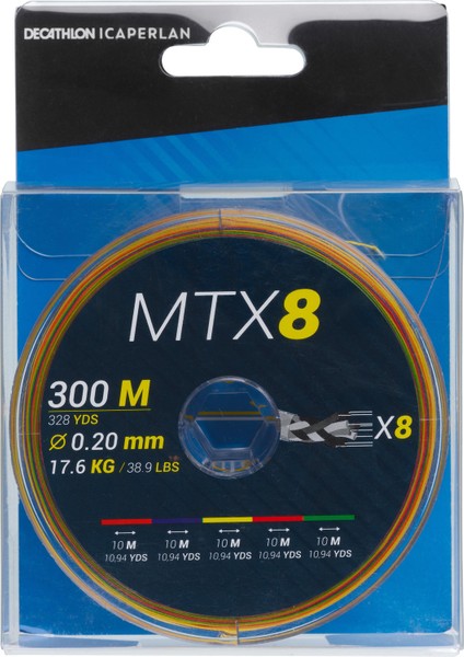 Deniz Balıkçılığı 8 Bükümlü Örgü Misina - 300 M - 20/100 - Çok Renkli - Mtx8