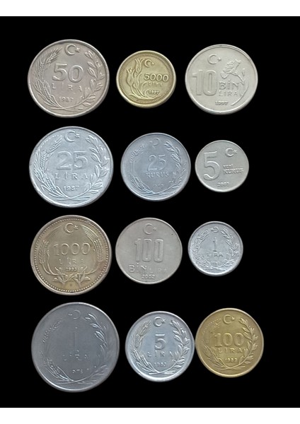Türk Lirası 12 Adet Koleksiyon Madeni Para Koleksiyonu Başlangıç Seti. Eski Para Hobi Hediye Antika lot 54