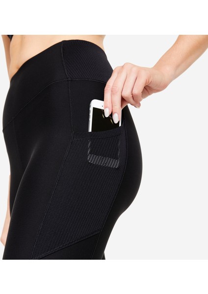 Kadın Siyah Spor Taytı 120 - 7/8 - Fitness Kardiyo modelleri