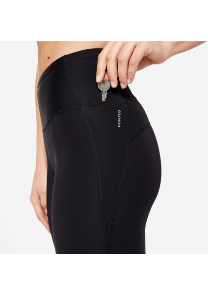 Kadın Siyah Toparlayıcı Spor Taytı 500 - Fitness Kardiyo modelleri