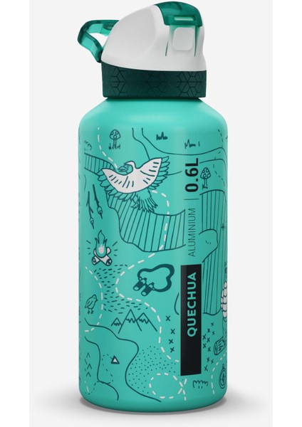 Çocuk Pipetli Alüminyum Matara - 0,6 L - Pratik Kapak - Yeşil - 500