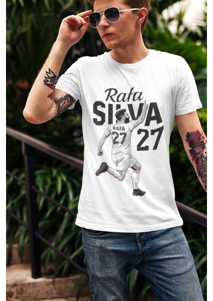 Beşiktaş Rafa Silva Forma Baskılı Unisex Kadın Erkek Kısa Kollu Tişört T-Shirt