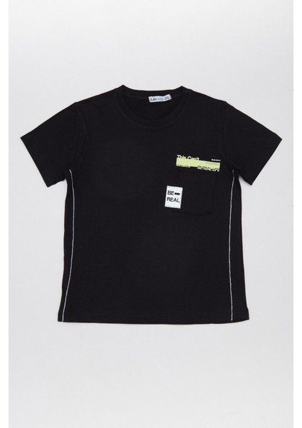 %100 Pamuk Yazı Baskılı Cepli Erkek Çocuk Tişört