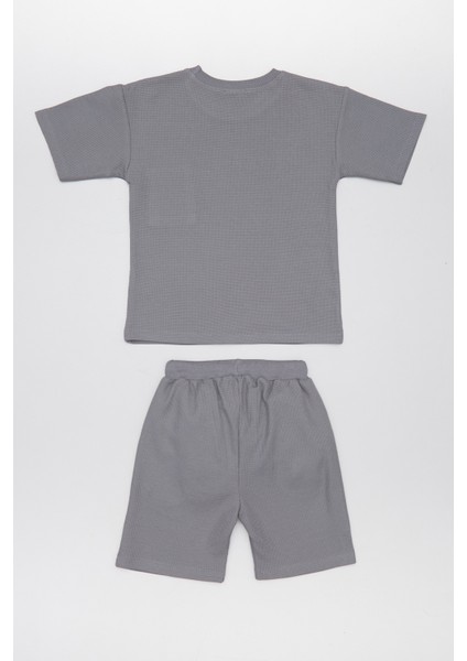 Waffle Kumaş Cepli Şortlu Unisex Çocuk Takım