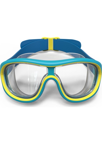 Çocuk Yüzücü Maskesi - Mavi/sarı - Şeffaf Cam - Swimdow