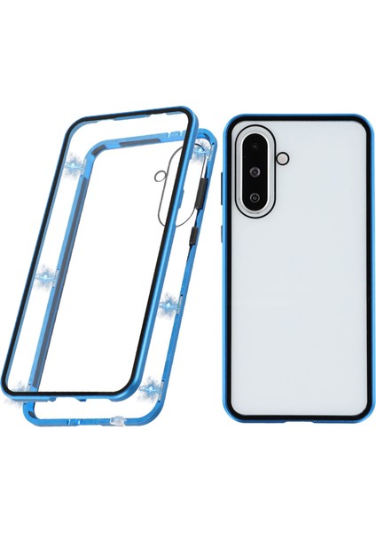 Samsung Galaxy A36 5g Kılıf Çift Taraflı Temperli Cam Manyetik Şeffaf Telefon Kılıfı-Mavi (Yurt Dışından)