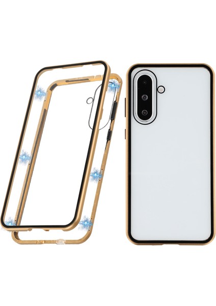 Samsung Galaxy A36 5g Kılıf Çift Taraflı Temperli Cam Manyetik Şeffaf Telefon Kılıfı-Altın (Yurt Dışından)