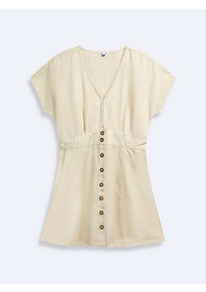 Kadın Basıc Düğmeli Bej Elbise