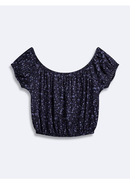 Kadın Çiçekli Crop Kısa Kollu Lacivert Bluz fiyatları