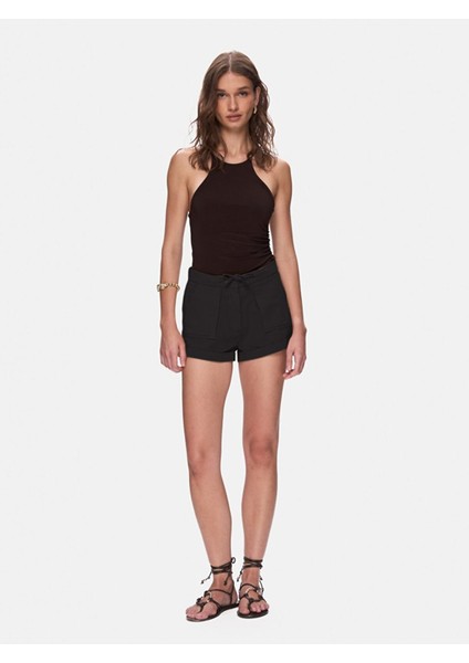 Basıc Gabardin Regular Mini Siyah Şort