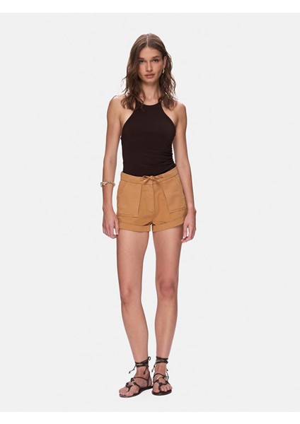 Basıc Gabardin Regular Mini Kahve Rengi Şort