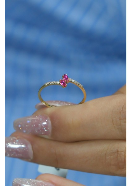 Pembe Taşlı Yüzük 14 Ayar A080547 modelleri