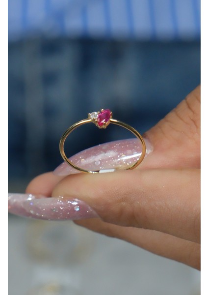 Pembe Taşlı Yüzük 14 Ayar A080549