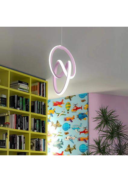 Trend Pembe Modern Beyaz Ledli Avize Genç Çocuk Odası Avizesi