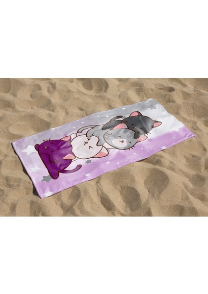Sevimli Kedi Desenli Dijital Baskılı Plaj Banyo Havlusu Kız Çocuk Plaj Havlusu fiyatları