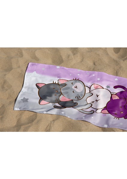 Sevimli Kedi Desenli Dijital Baskılı Plaj Banyo Havlusu Kız Çocuk Plaj Havlusu indirimleri