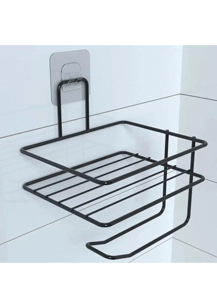 Kendiliğinden Yapışkanlı Tuvalet Kağıdı Tutacağı ve Yedek Raf - Siyah Modern Metal Tasarım fiyatları