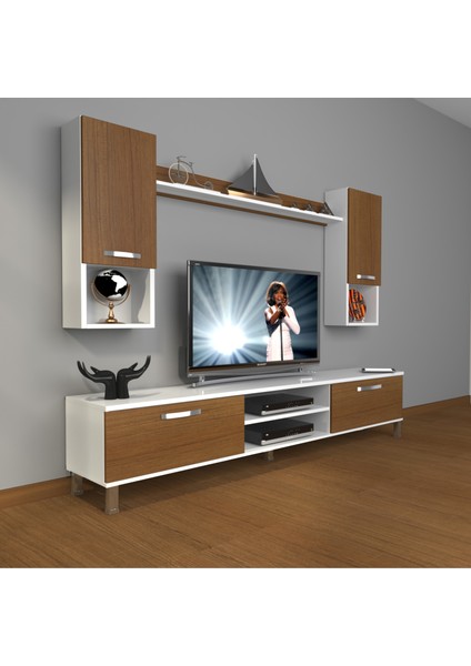 Eko 5da Slm DVD Krom Ayaklı Tv Ünitesi Tv Sehpası Beyaz Ceviz fiyatları