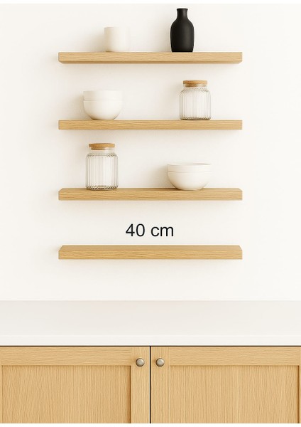 40 cm 4lü Safir Meşe Mdf Uçan Duvar Rafı Gizli Bağlantı Kitaplık Ahşap