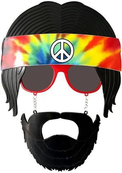 Siyah Saçlı Bandana Tasarımlı Hippi Parti Gözlüğü 26X18 cm fiyatları