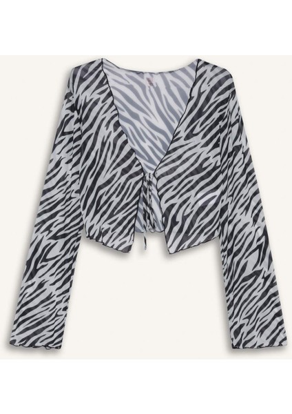 Zebra Desenli Tül Plaj Bolerosu-Fall in Love C3178AX25HS