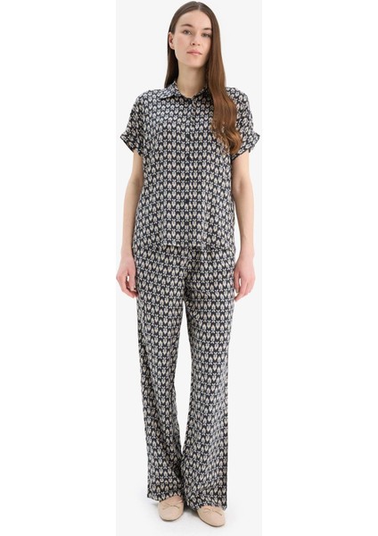 Regular Fit Desenli Esnek Belli Düz Paça Pantolon D8844AX25SP fiyatları