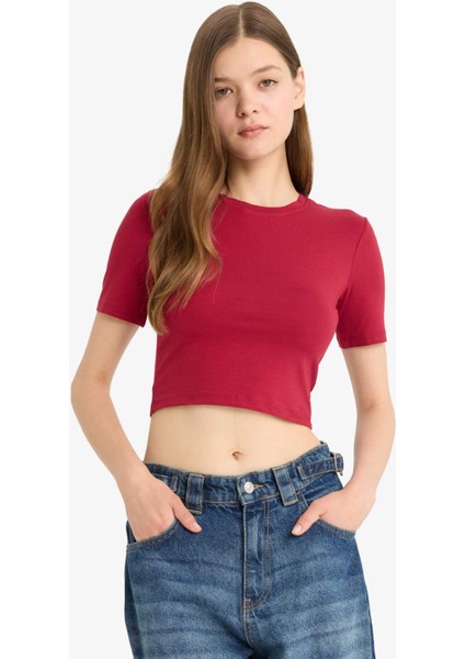 Fitted Crop Basic Düz Kısa Kollu Tişört F8924AX25HS fırsatları