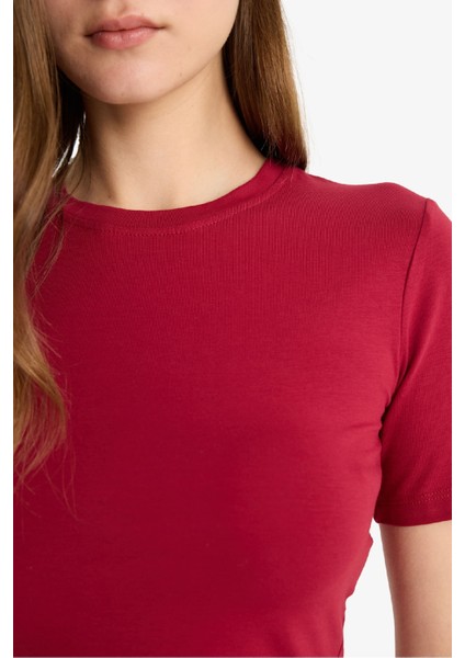 Fitted Crop Basic Düz Kısa Kollu Tişört F8924AX25HS indirimleri