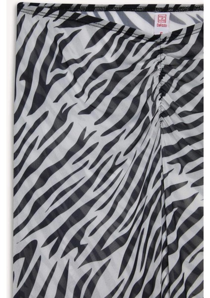 Regular Fit Zebra Desenli Tül Plaj Eteği-Fall in Love C3179AX25HS modelleri