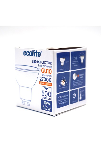 Ecolite Par 16 8 W Sarı Spot GU10 Duy LED Ampul