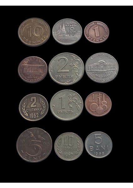 12 Adet Yabancı Koleksiyon Madenî Para. Eski Para Hbb 53
