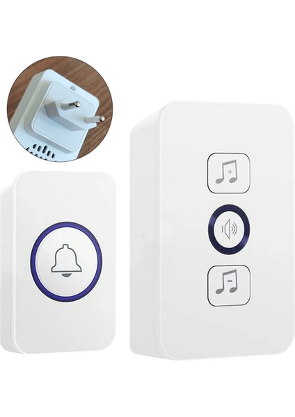 Kablosuz Kapı Zili Priz Tipi – 32 Melodili, 433MHZ, Tak-Çalıştır, LED Göstergeli, Beyaz Zil Seti