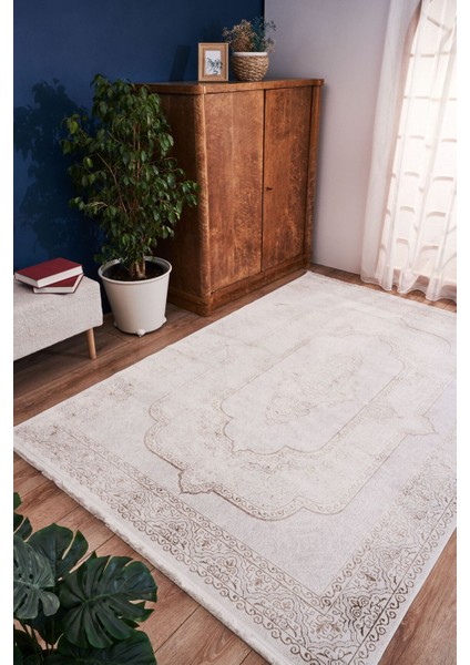 Riena 1122 Latte - Akrilik Polyester Halı | Kaymaz Tabanlı Dekoratif Halı