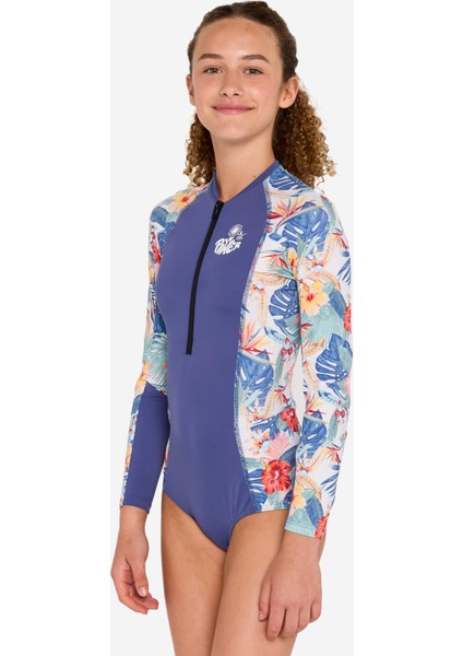 Çocuk Uzun Kollu Yüzücü Mayosu - Mavi - Çiçekli - 500 Lucy fiyatları