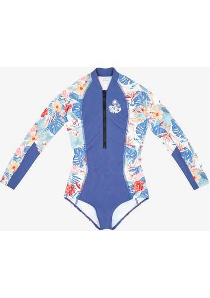 Çocuk Uzun Kollu Yüzücü Mayosu - Mavi - Çiçekli - 500 Lucy fırsatları