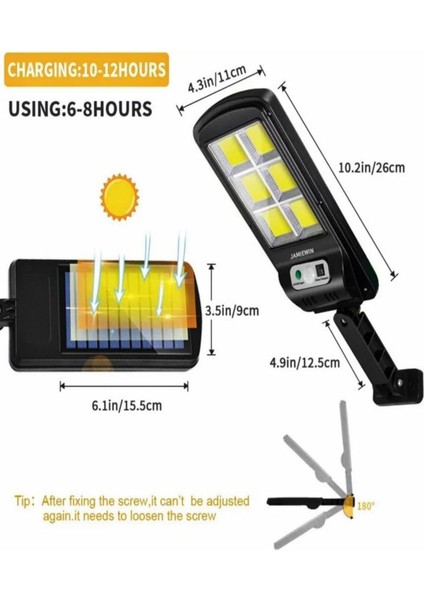 Hareket Sensörlü Solar Lamba 6 Cob LED Uzaktan Kumandalı 3 Modlu Dış Mekan Aydınlatma
