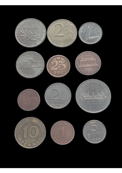 12 Adet Yabancı Madeni Para Koleksiyon Para Eski Para. Lot 50