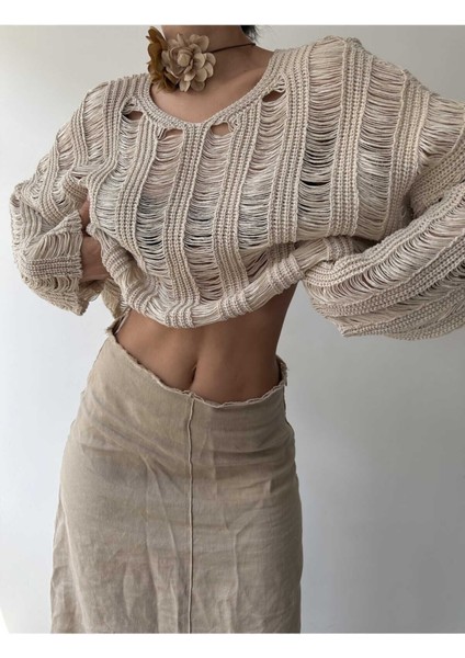 Ajur Bej Organik Triko Crop