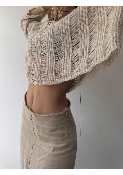 Ajur Bej Organik Triko Crop