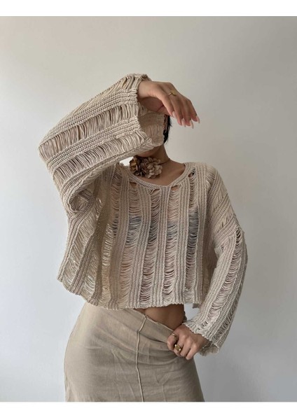 Ajur Bej Organik Triko Crop