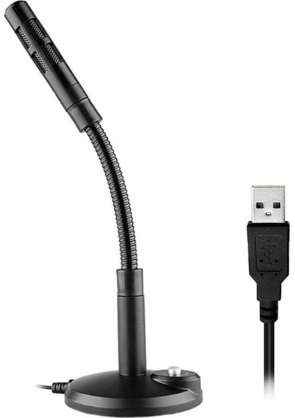 Masaüstü USB Bilgisayar Mikrofonu Tak Çalıştır 360° Esnek Gövde Gürültü Engelleyici Siyah