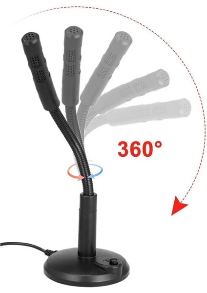 Masaüstü USB Bilgisayar Mikrofonu Tak Çalıştır 360° Esnek Gövde Gürültü Engelleyici Siyah