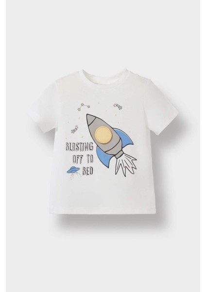 Erkek Bebek Pijama Takımı Uzay Baskılı Kısa Kollu Penye Üst Beli Lastikli Şort E4788A525HS fiyatları