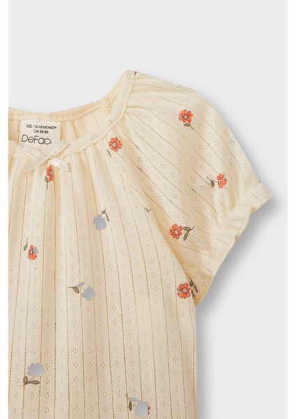 Kız Bebek Pijama Takımı Çiçekli Kısa Kollu Ribana Üst Beli Lastikli Şort E1552A525HS modelleri