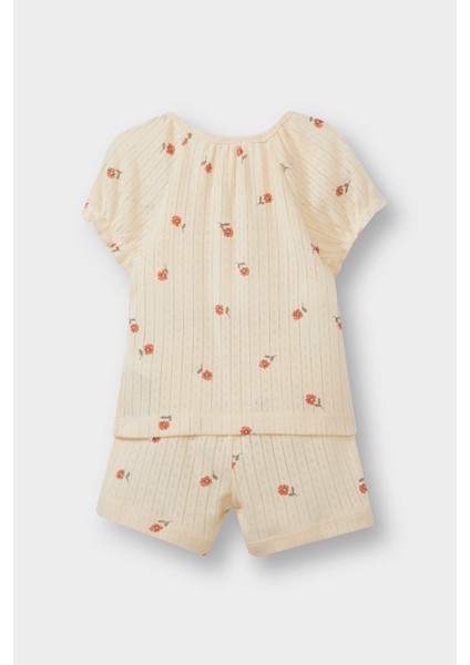 Kız Bebek Pijama Takımı Çiçekli Kısa Kollu Ribana Üst Beli Lastikli Şort E1552A525HS fırsatları