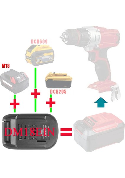 DM18EIN Pil Dönüştürücü Adaptör Şarj Cihazı Dewalt Için 18V 20V Li-Ion Pil Için Einhell Lityum Aracı (Yurt Dışından) modelleri