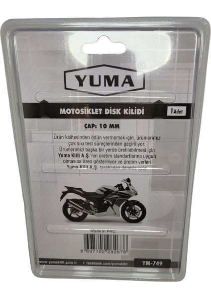 Yuma Motosiklet Disk Kilidi 1 0 Rh (-) Siyah fiyatları